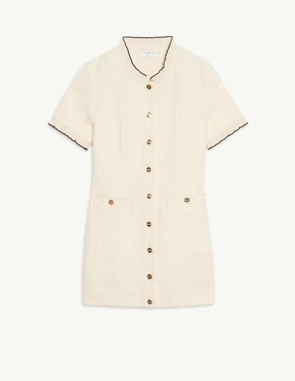 Sandro Molly Tailored Tweed Short Sleeves Mini Dress - S